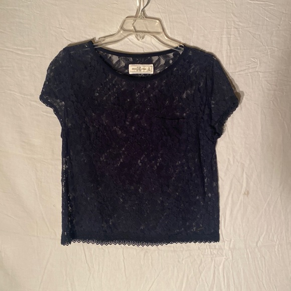 ABERCROMBIE & FITCH BLACK LACE SHORT SLEEVE BLOUSE SIZE M. - Picture 1 of 4